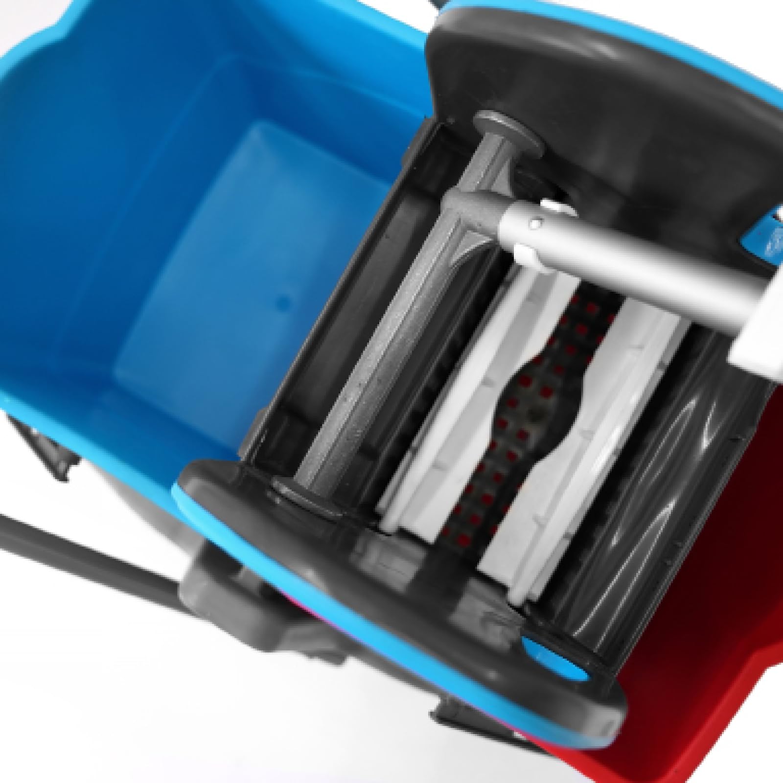 Hypafol Reinigungswagen mit EXTRA Korb | 2x25l Eimer mit Trennwand | Kunststoff Wischeimer mit Presse | für Gebäudereinigung, Hotelservice, Gastronomie, Großküche, Büroreinigung oder Arztpraxis