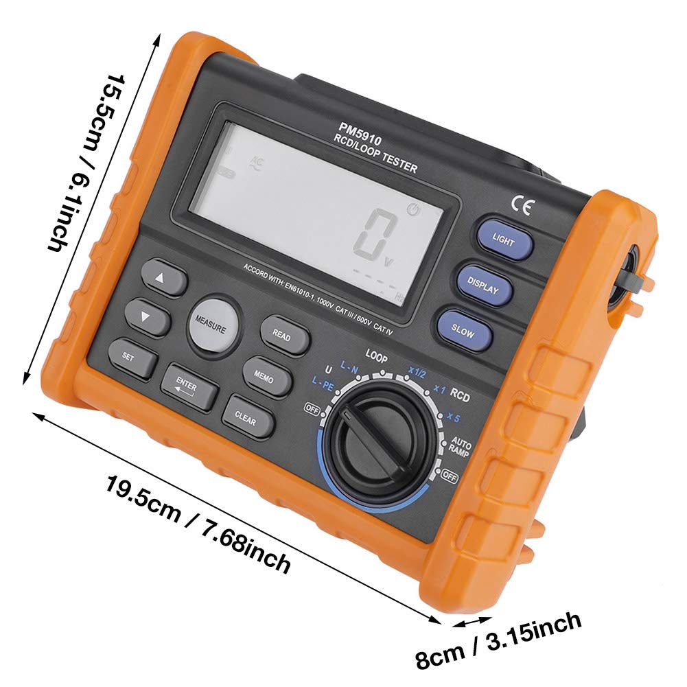 Akozon Medidor de resistencia digital RCD Tester Leakage Switch Tester Resistencia de lazo Voltaje de CA Frecuencia（PM5910）