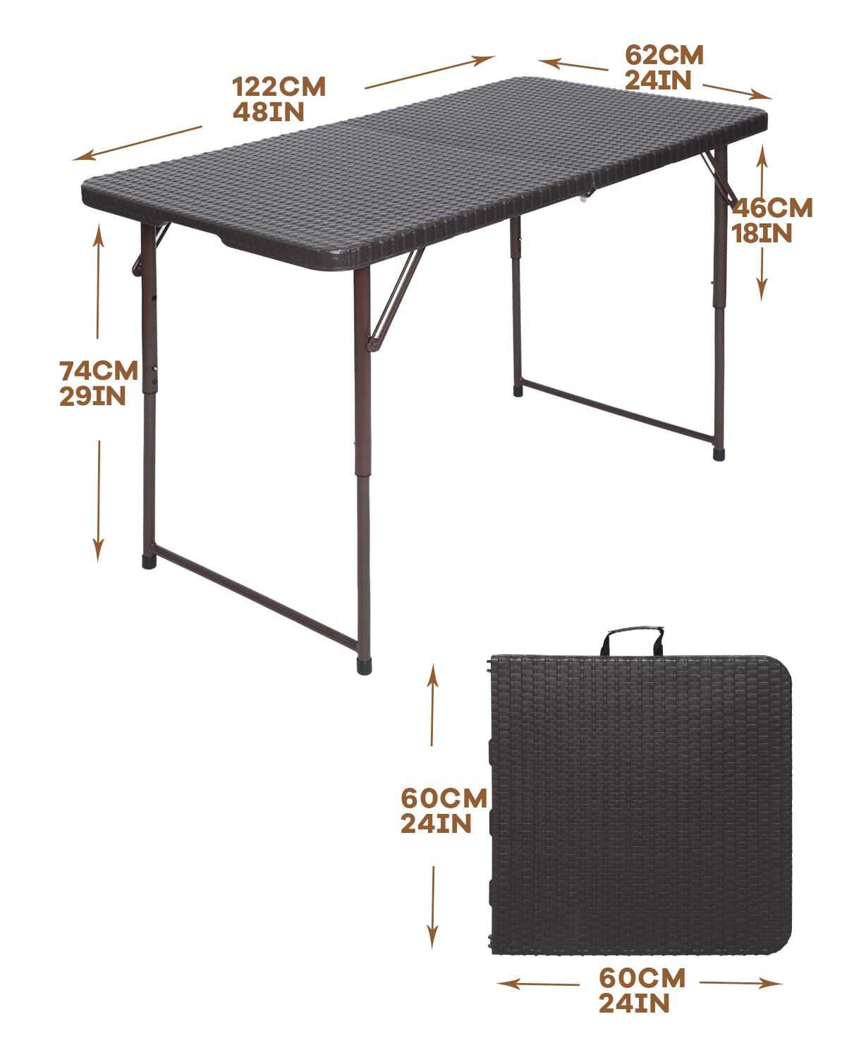 Picnic Table Outdoor 4 Foot, Portable Folding Table Adjustable Height