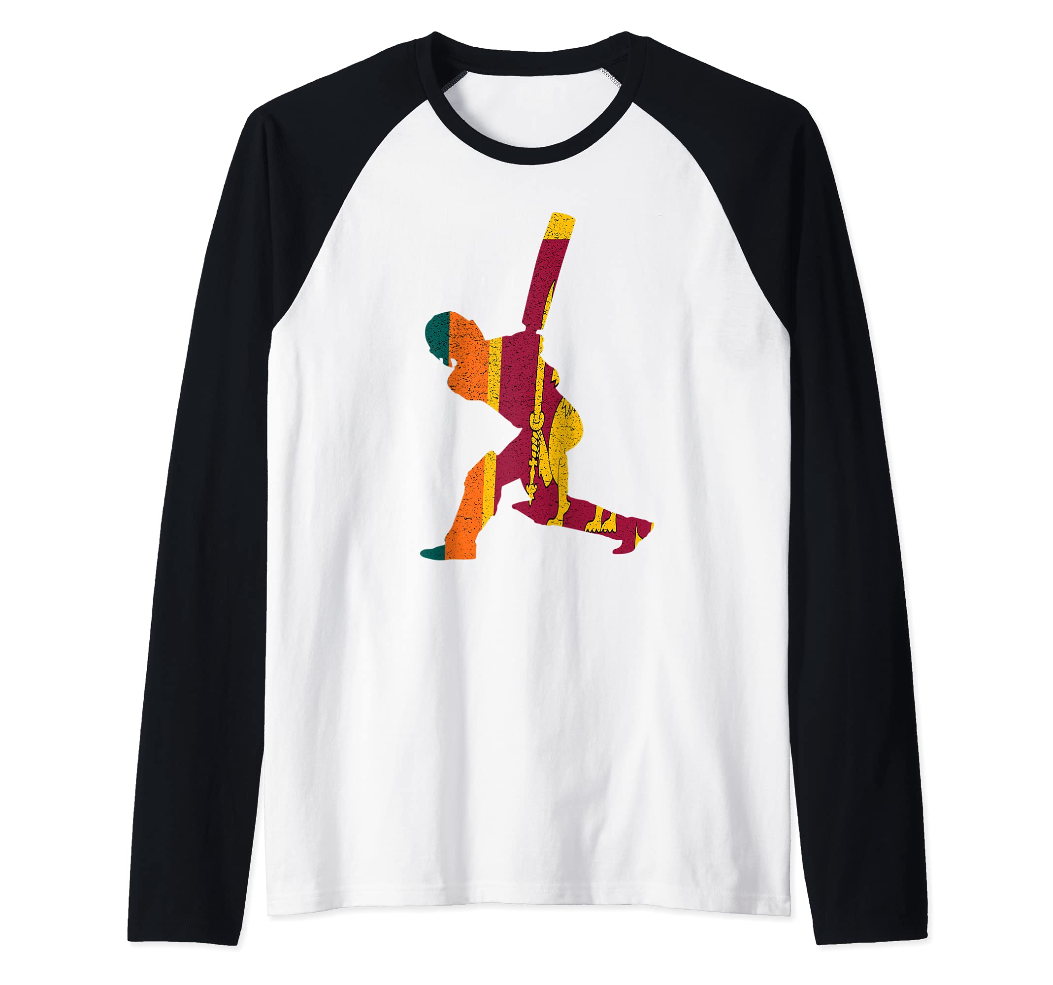 Sri Lanka Cricket Batsman Batting International Fan Tee Raglan Baseball Tee, Black