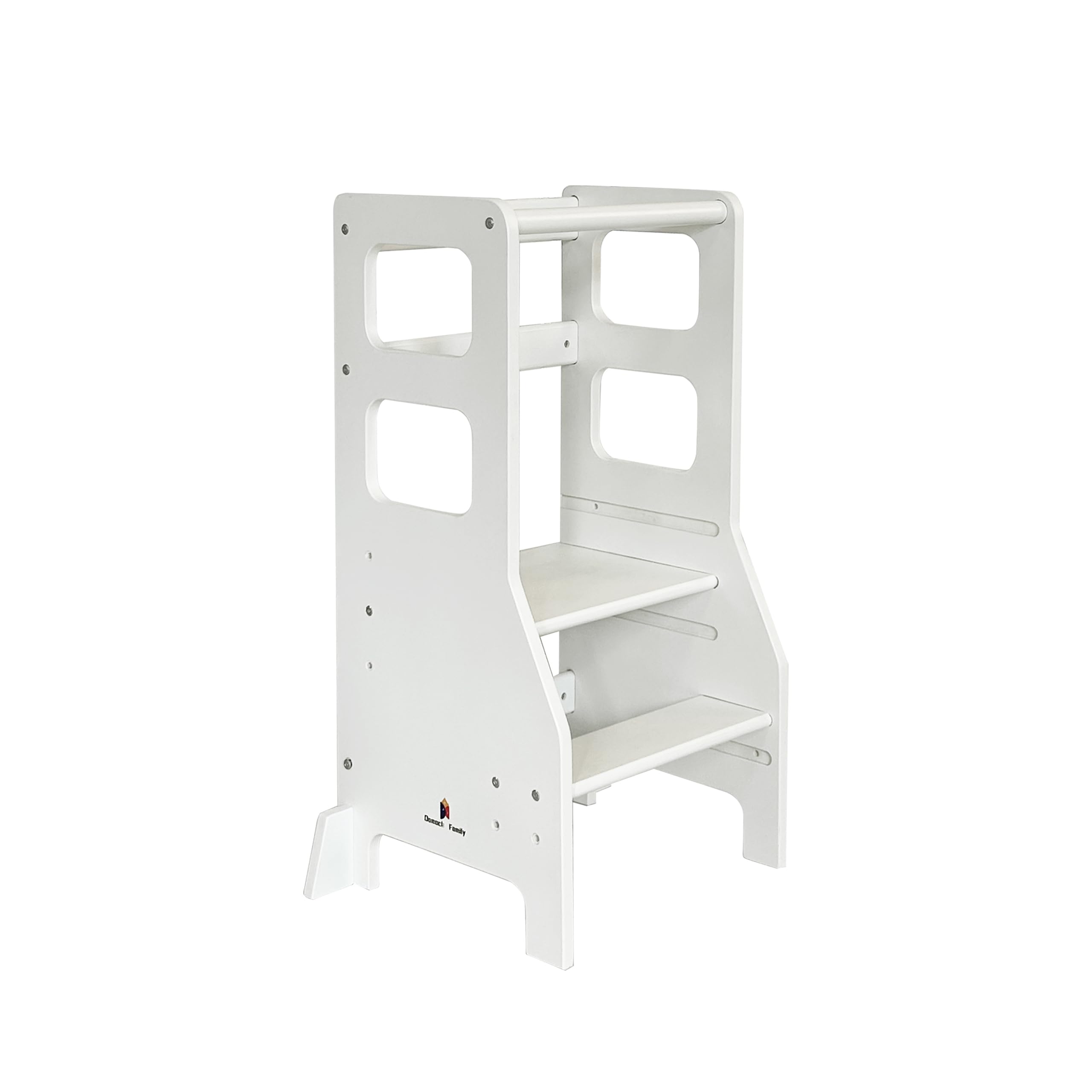 Damoch Family™ Adjustable Height Kitchen Step Stool with Anti-tip Structure, Learning Stool for Kids, Mother’s Helper Patented Design (White)