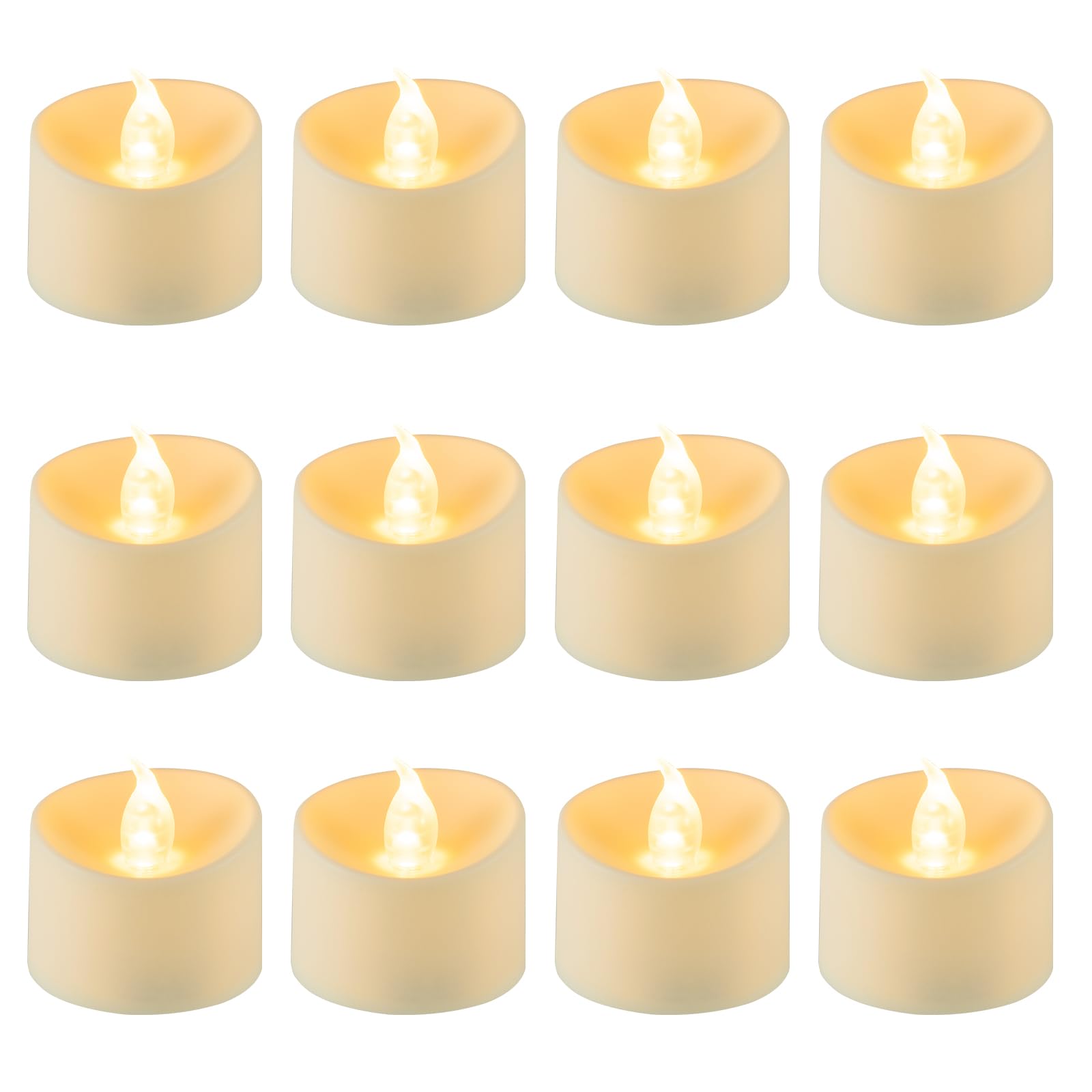 50 velas de té LED de llama brillante ultra realista, 200 horas, base marfil