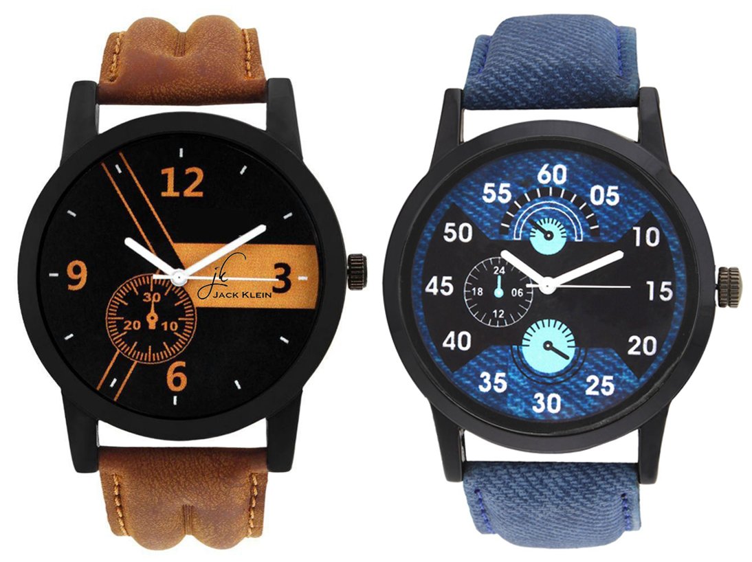 Jack Klein Stylish Brown Strap Wrist Watch and Elegant Denim Finish Analog Wrist Watch (B074J8L3WK) Amazon Price History, Amazon Price Tracker
