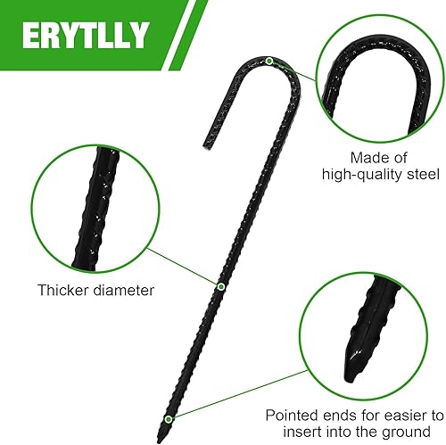 Miniatura 3 de ERYTLLY Estacas de barra de refuerzo de 16 pulgadas, gancho en J, estacas de metal galvanizado resistentes para barril de tierra, juego de