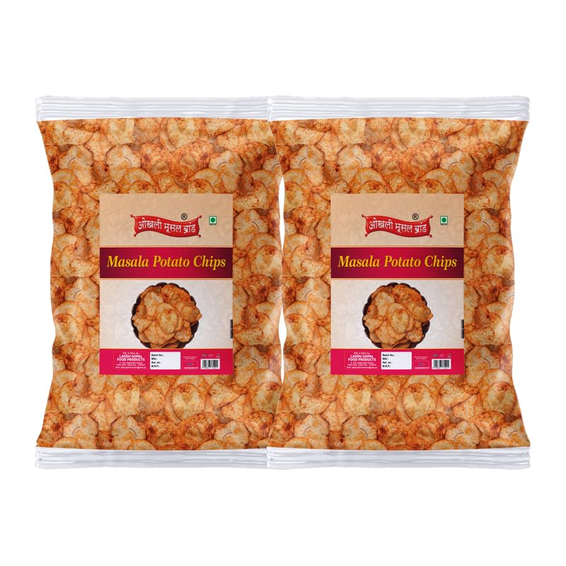 Image of OKHLI MUSAL BRAND Chilli Potato Chips | Aloo Chips Low Fat Masala | Sliced Potato Chips | Party Snacks | Evening Snacks Masala PATTA Wafer /Chips Potato Wafer Party Crunchy Munchy Snack-350g*2Pack