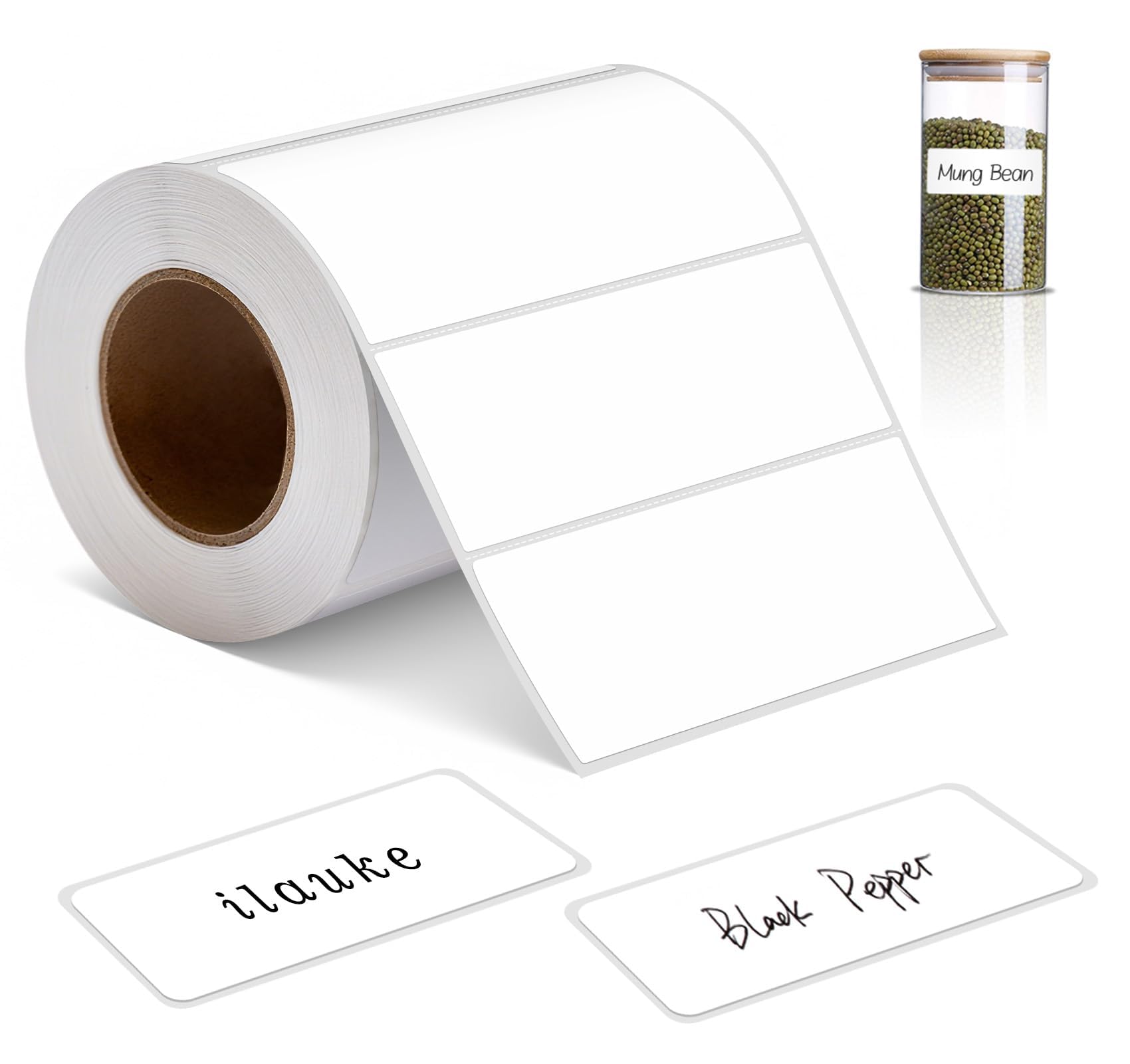 ilauke Sticky Labels on a Roll 500PCS, 89mm x 36mm Large White Labels Stickers Roll Self-Adhesive Address Label Sticker Paper for Jars Printer Parcels Moving Filing Storage Food Container Label