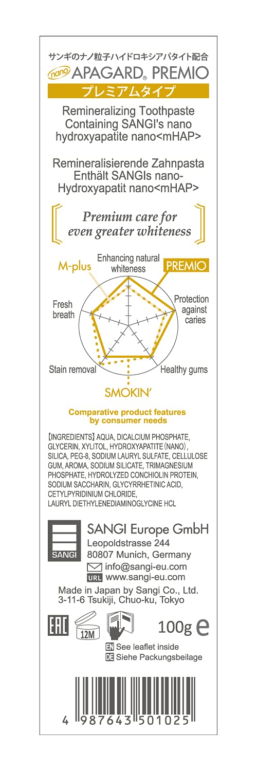 APAGARD® Premio Pasta de dientes remineralizante con nanohidroxiapatita para dientes naturalmente más blancos 100 g Tipo Premium Doble sabor a menta