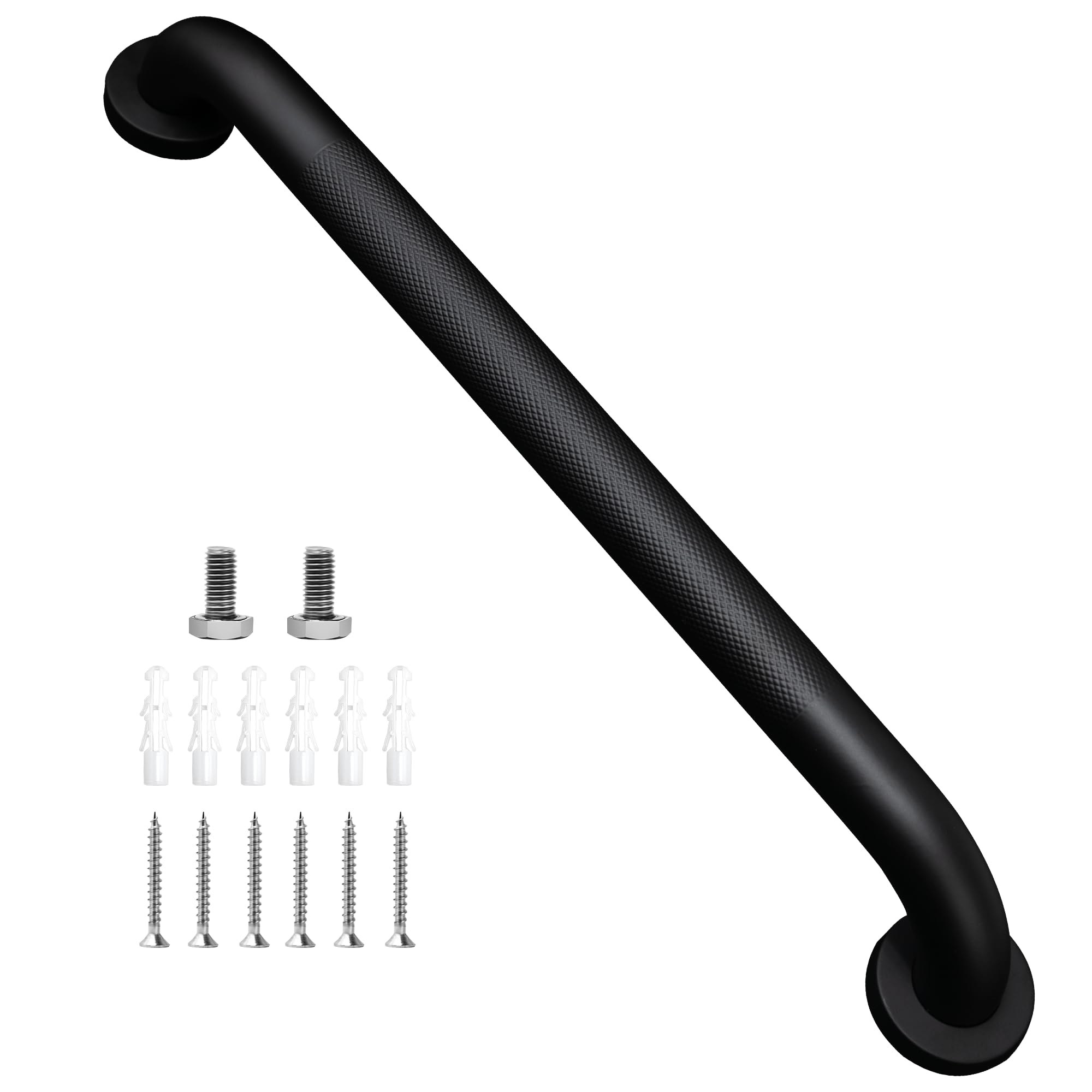 Maniglione Bagno Acciaio inossidabile 304 con Superficie Zigrinata,Maniglioni Antiscivolo per Anziani,Maniglia per Doccia per Vasca,WC,Cucina,Disabili Corrimano per Scale Nero Opaco 50cm