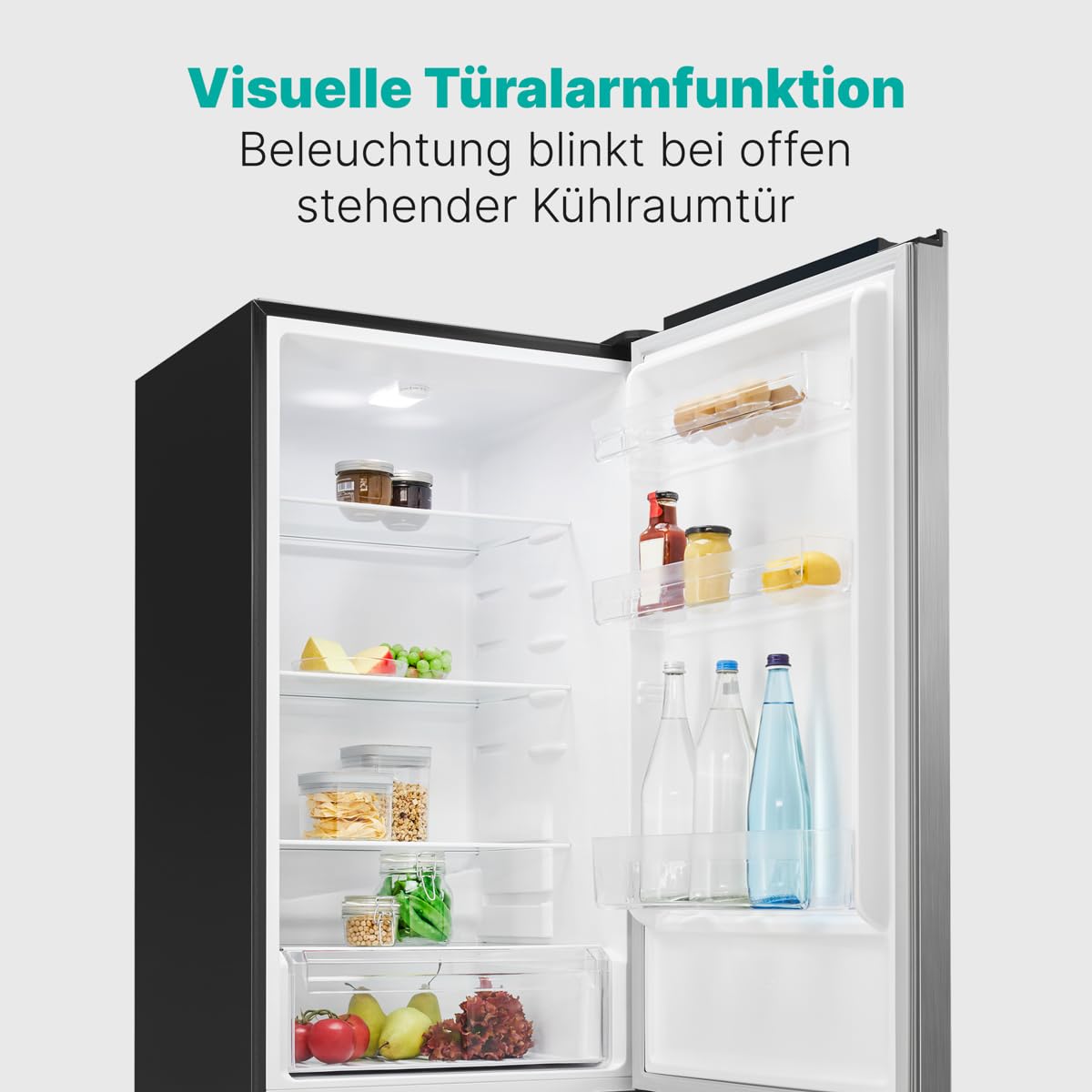 Bomann, Réfrigérateur et Congélateur 315L Inox KG7357-Inox, Réfrigérateur 219L, Congélateur 96L, Contrôle Température, Alarme Visuelle, 4 Clayettes en Verre, avec Éclairage LED, Pieds Réglables