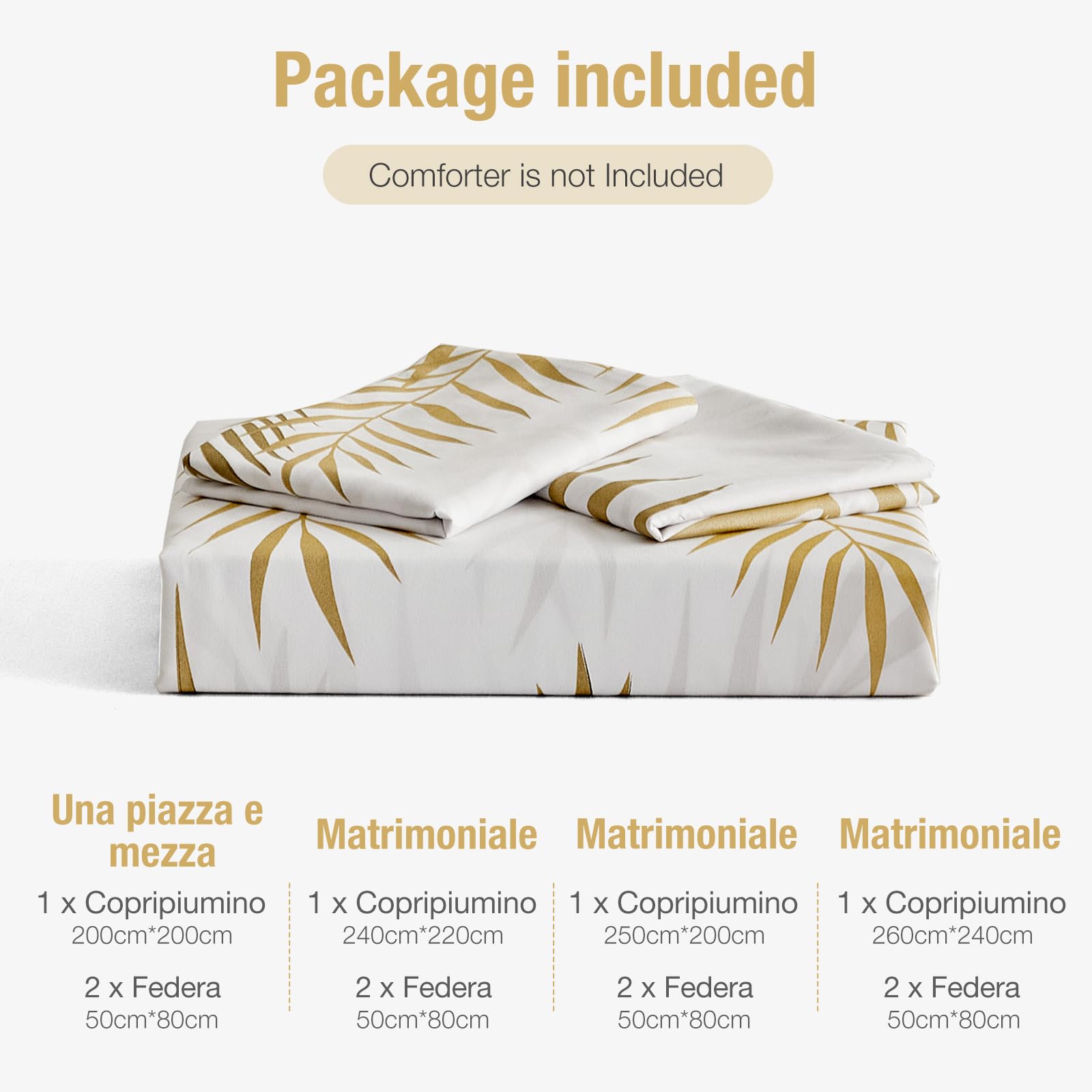 Tokokimo - Juego de funda nórdica para cama doble, 3 unidades, microfibra, estampado de ramitas y hojas, incluye 1 funda nórdica de 240 x 220 cm y 2 fundas de almohada de 50 x 80 cm, blanco/dorado