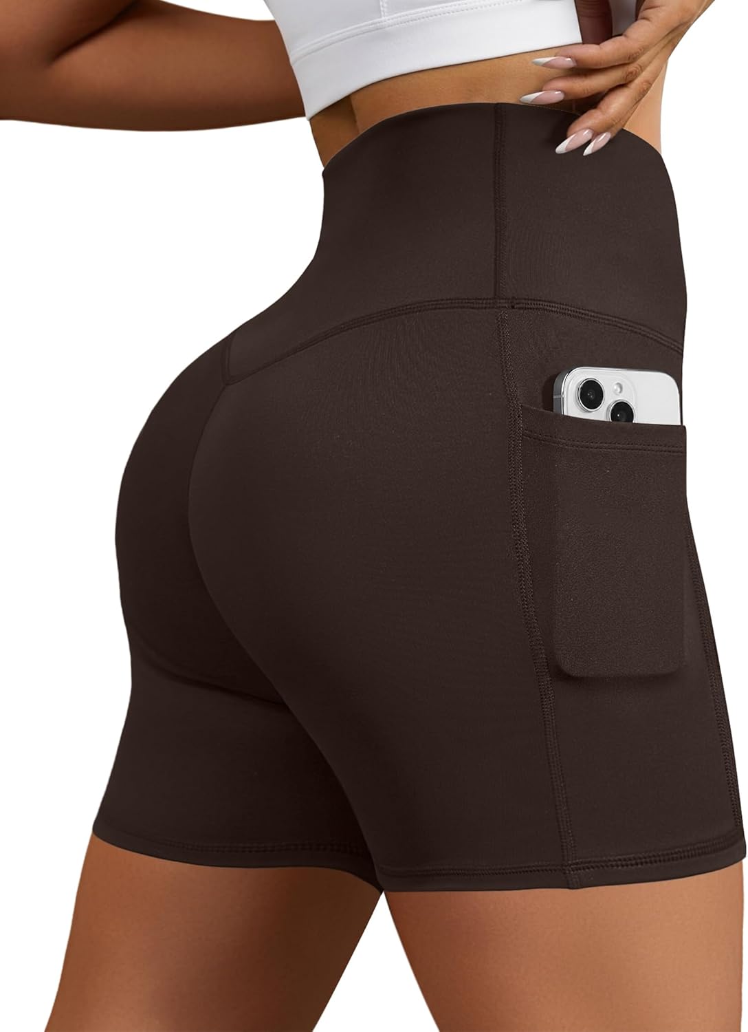 Biker Shorts for Women, High Waisted Yoga Workout Tummy Control Spandex Compression Gym Running Shorts with Pockets