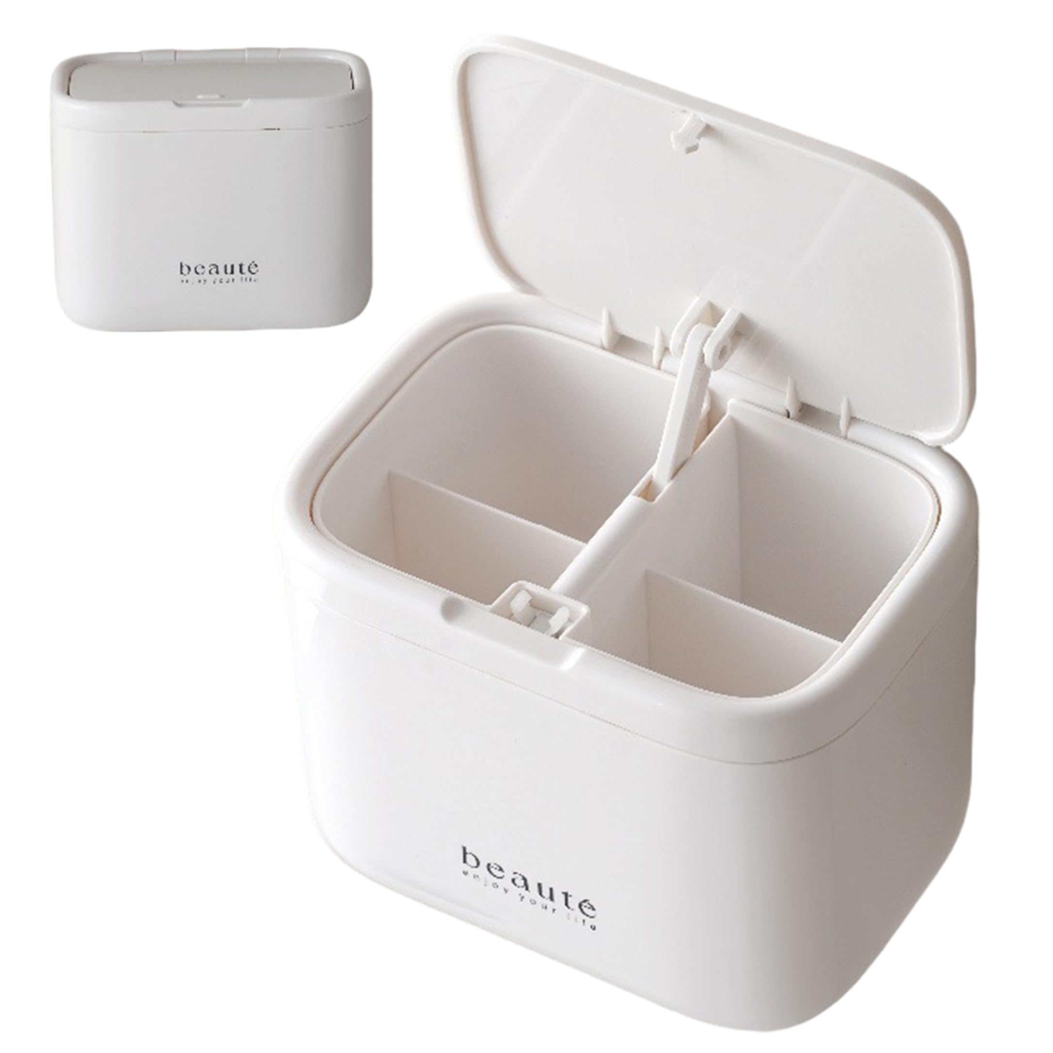 Monwssoe Canisters, Qtip Dispenser, Automatic Lifting Cotton Swab Dispenser Multi-grid Dustproof Cotton Round Holder No-Drill Wall Mount/Countertop Organizer