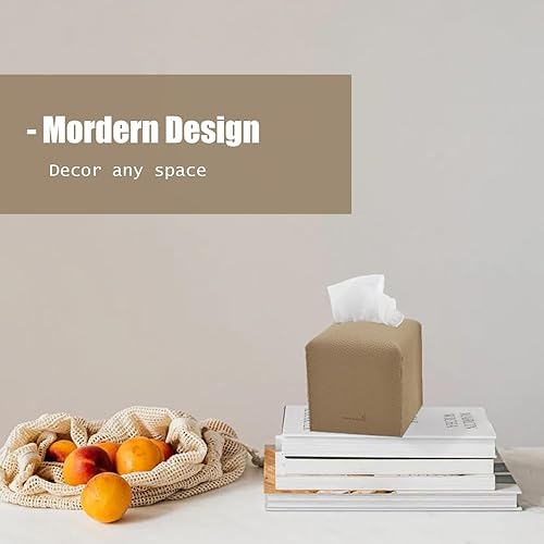 Miniatura 4 de Funda para caja de pañuelos 5 x 5 x 5 pulgadas de piel sintética, organizador de pañuelos cuadrado, caja de pañuelos cúbica para baño, encimera de