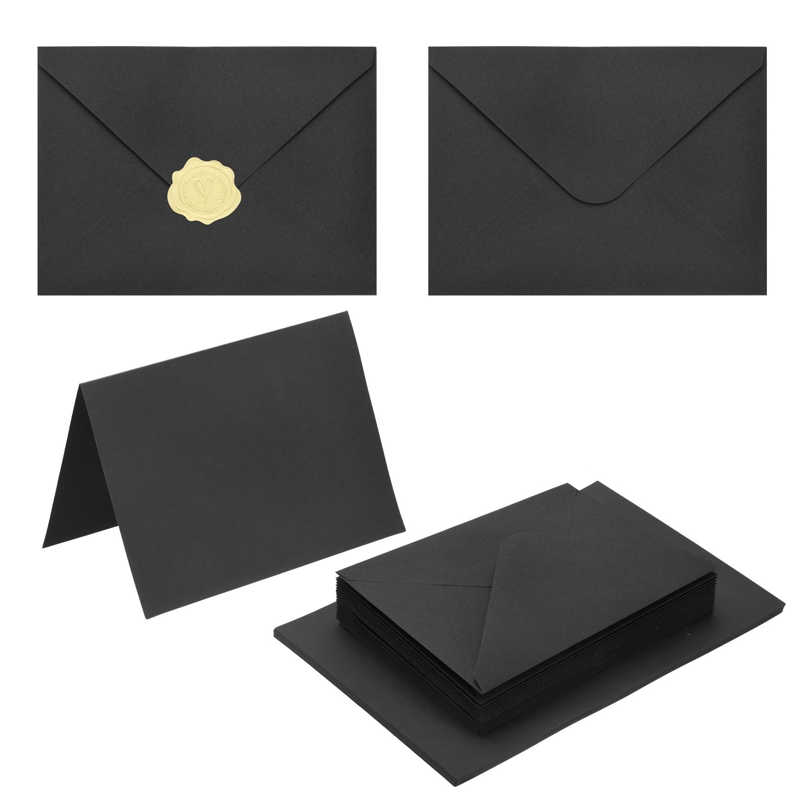 PATIKIL 20Pack Black 5x7 Envelopes with Cards, V Flap A7 Envelopes with Cardstock & Gold Stickers for Greeting Cards Wedding Greeting Birthday Invitations Letter Mailing