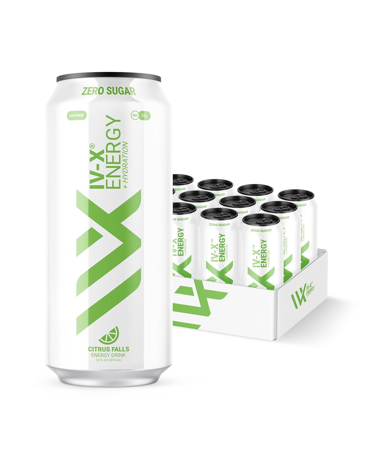 IV-X (IV-X - 12-Pack, Citrus Falls, 16oz Cans - Energy & Focus & No Artificial Colors - 200mg of Green Tea Caffeine, Himalayan Salt & Utah Sea Minerals - Gluten-Free & Vegan Friendly) (Citrus)