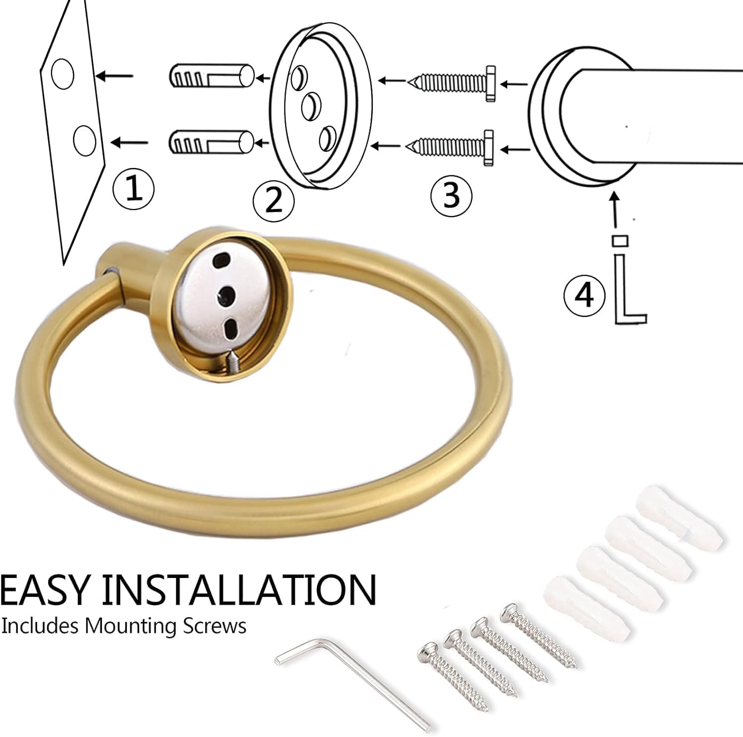 Brushed Gold Stainless Steel Wall Mounted Towel Ring Set