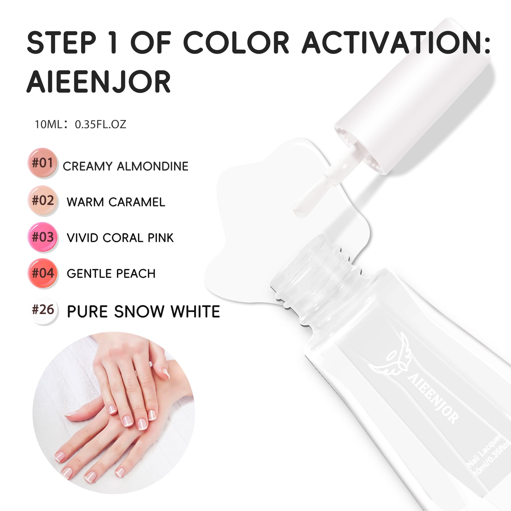 Aieenjor Smalto bianco lattiginoso Unghie, bianco latte, senza UV, 10 ml