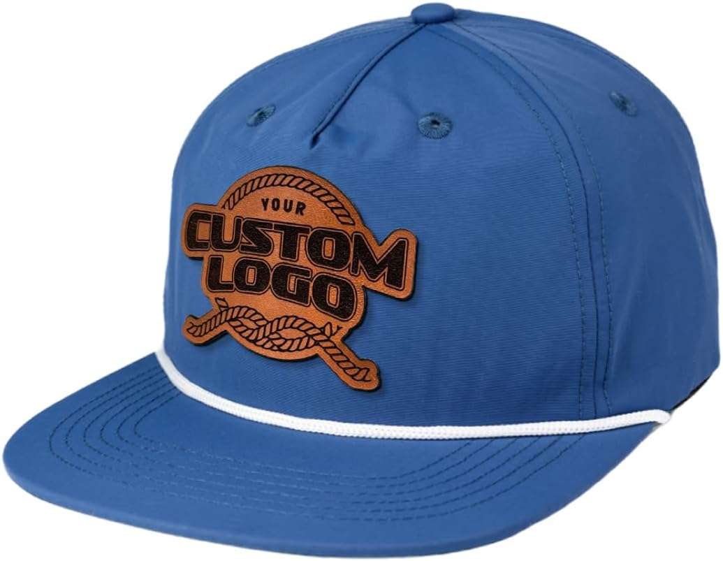 Custom Leather Patch 5 Panel Rope Hat with Adjustable Snapback