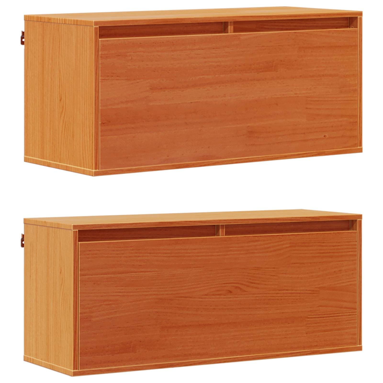 Set di 2 armadi da parete in legno di pino massiccio, marrone
