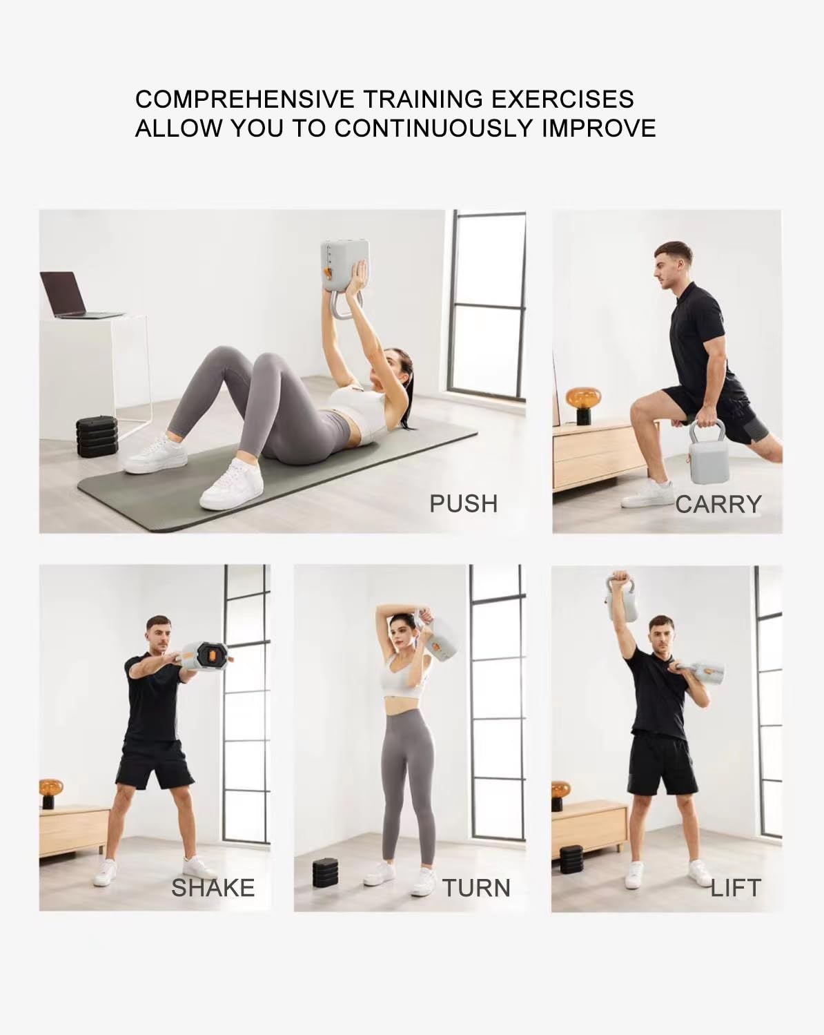 Kettlebell regolabile 18,1 kg - 6 in 1 peso libero, regolabile da 3,9 kg 7,3 kg 9,1 kg 11,8 kg 14,5 kg 18,1 kg per allenamento di forza, allenamento fitness ed esercizi di palestra a casa