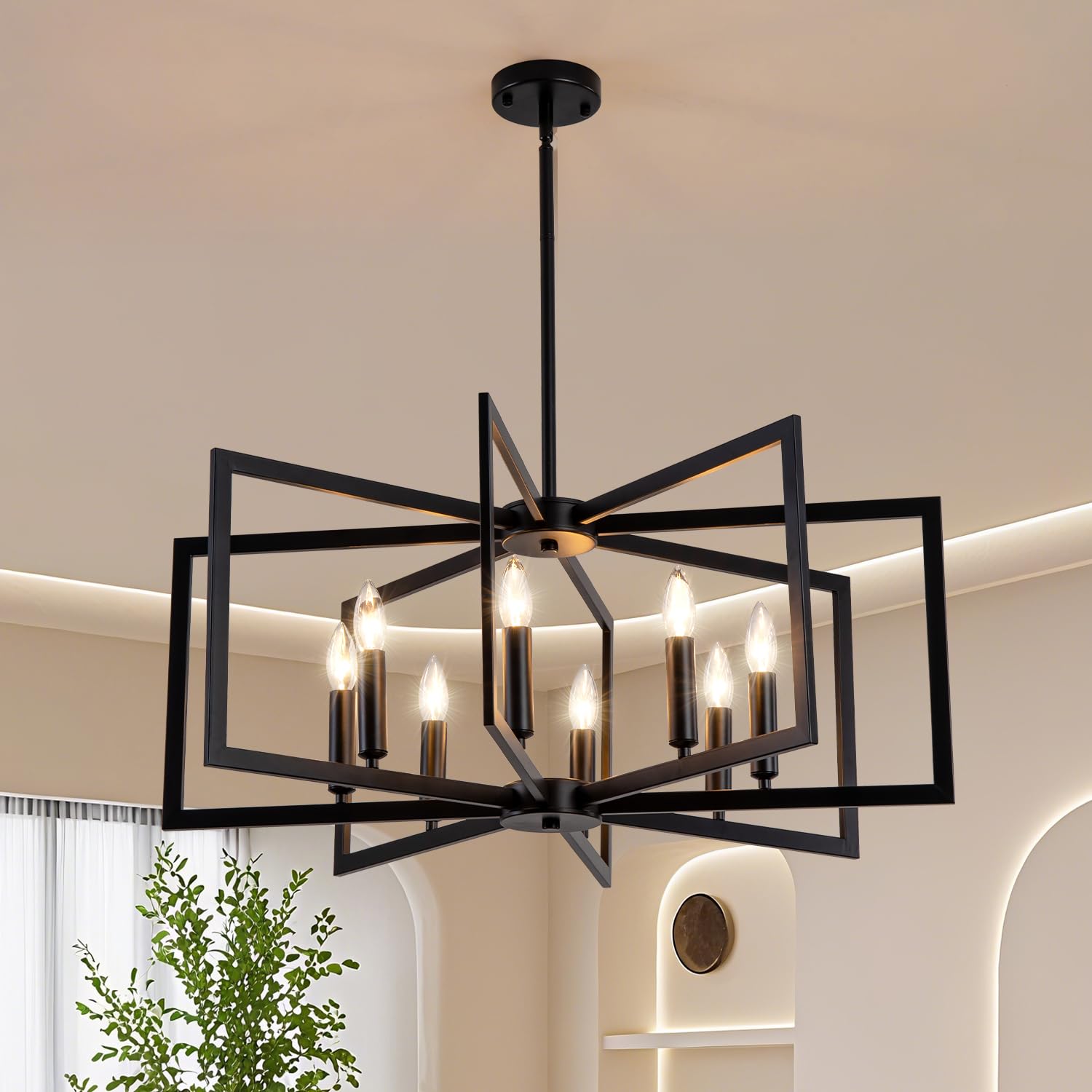 Photo 1 of Klrbiqy Black Chandelier,5-Light Dining Room Light Fixture Modern Farmhouse Geometric Metal Hanging Industrial Chandeliers for Entryway Kitchen Island Foyer Lighting Fixtures