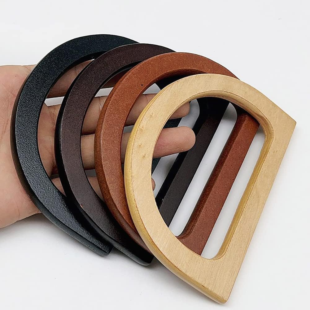 4 Pcs Wooden Bag Handles Replacement D Shape Handbag Purse Handles Decorative Bag Handles Purse Making Supplies for Beach Bag Crochet Handbags Straw Bag Beige - Image 3