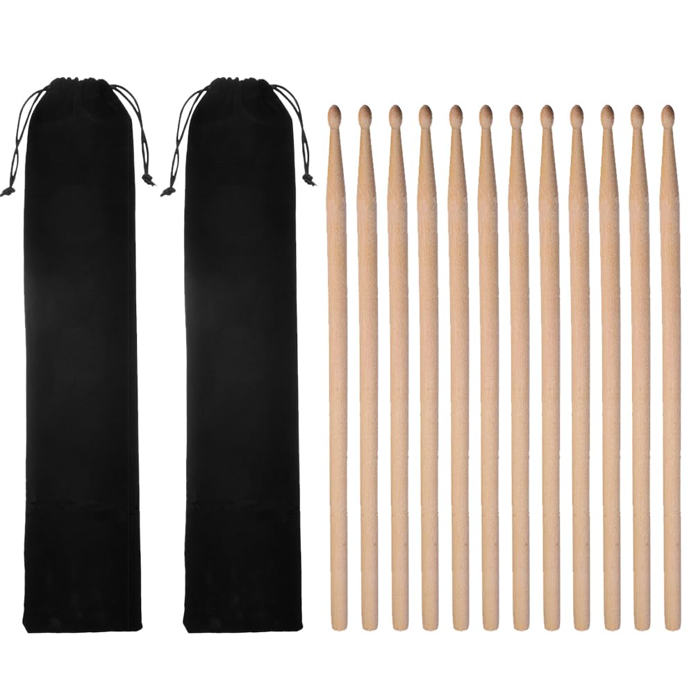 2 Sets Drumsticks 5A Rutschfeste Percussionsticks mit Aufbewahrungskoffer für Jazz-E-Drums Musikinstrument Percussion Schwarz