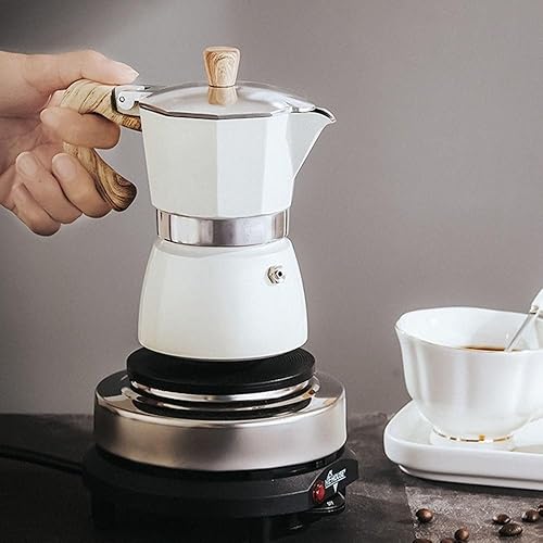 Miniatura 4 de 1 cafetera espresso vintage, mango de madera, cafetera italiana, cafetera italiana, cafetera para accesorios de café (10.6 fl oz, negro)