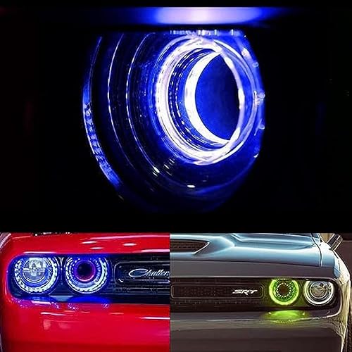 Miniatura 5 de QIUKO App Kit de luces RGB Halo para Dodge Challenger 08-23 y faro cargador con multicolor, ojos de demonio, ojos de ángel LED