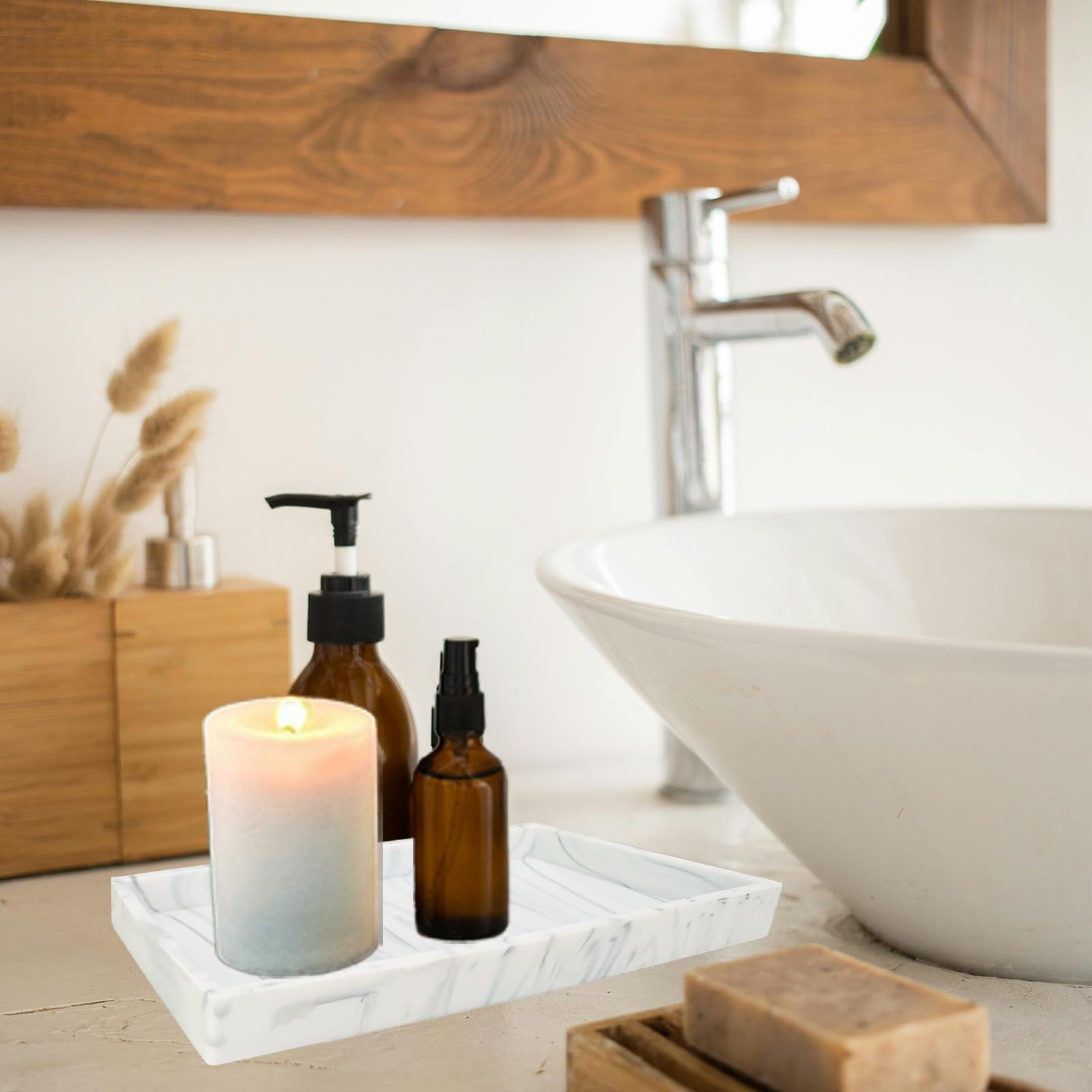 Marmor Tablett Badezimmer - Keramik Deko Tablett 26,6cm Grau