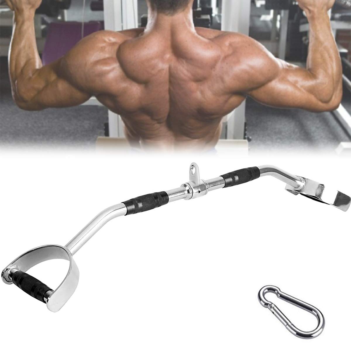 Ycrdtap Multi Grip Lat Pull Down Cable Attachment, Bodybuilding Pro-Grip Revolving Curl Bar, High Strength Degree D-Shaped for Workout Multi Gym Crossover Bar Cable Attachment