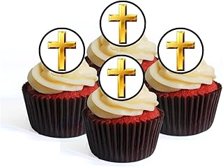 Cross Christening/Baptism Edible PREMIUM THICKNESS SWEETENED VANILLA, Wafer Rice Paper Cupcake Toppers/Decorations