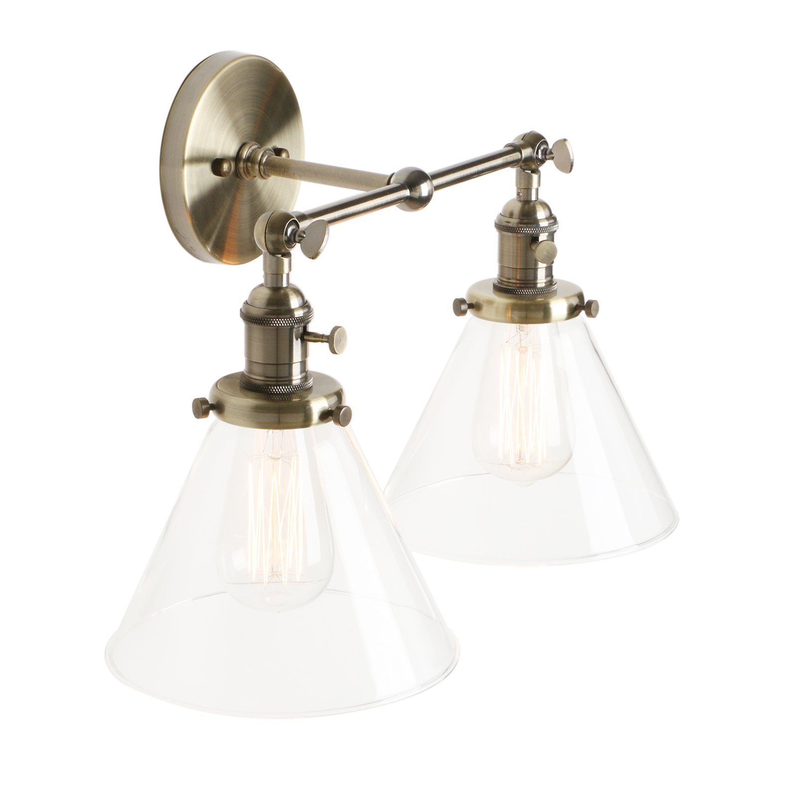 Pathson Réglable 2 Luminaire Applique Abat-jour en Verre Entonnoir Rétro Industrial Lampe Murale Plafonnier Rétro Eclairage(Ampoule Non Inclus) Bronze