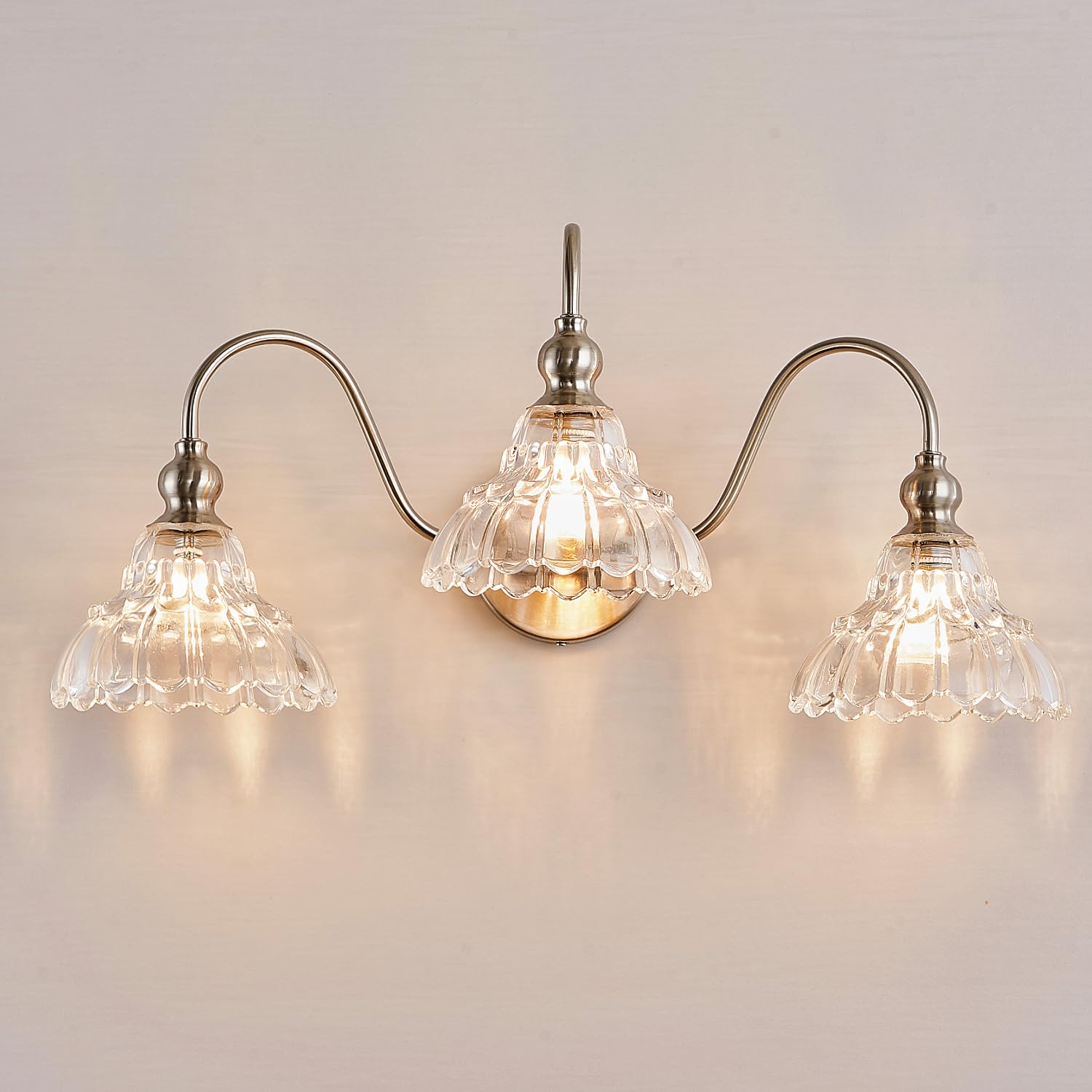 3-Light Brushed Nickel Bathroom Vanity Light Fixtures Vintage Bathroom Light Vanity Lighting Fixtures for Living Room Over Mirror