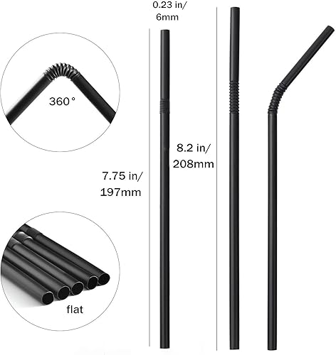 Miniatura 3 de ALINK 500 pajitas flexibles negras + 200 pajitas flexibles largas