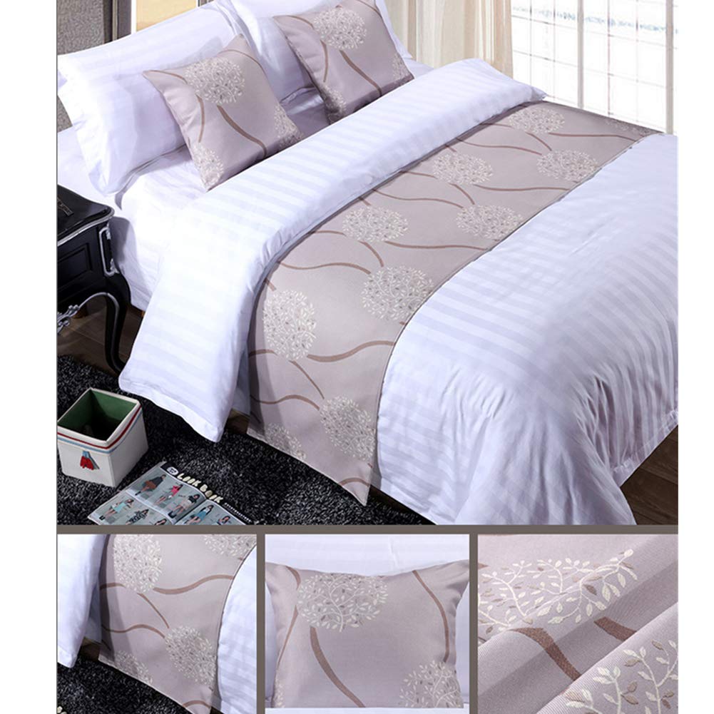 Twelve Set of 1 Bed Scarf 2 Cushion Covers, Rippling Bed Runner Gray Bedding Scarves Guesthouse Hotel Home Decor 50x210cm