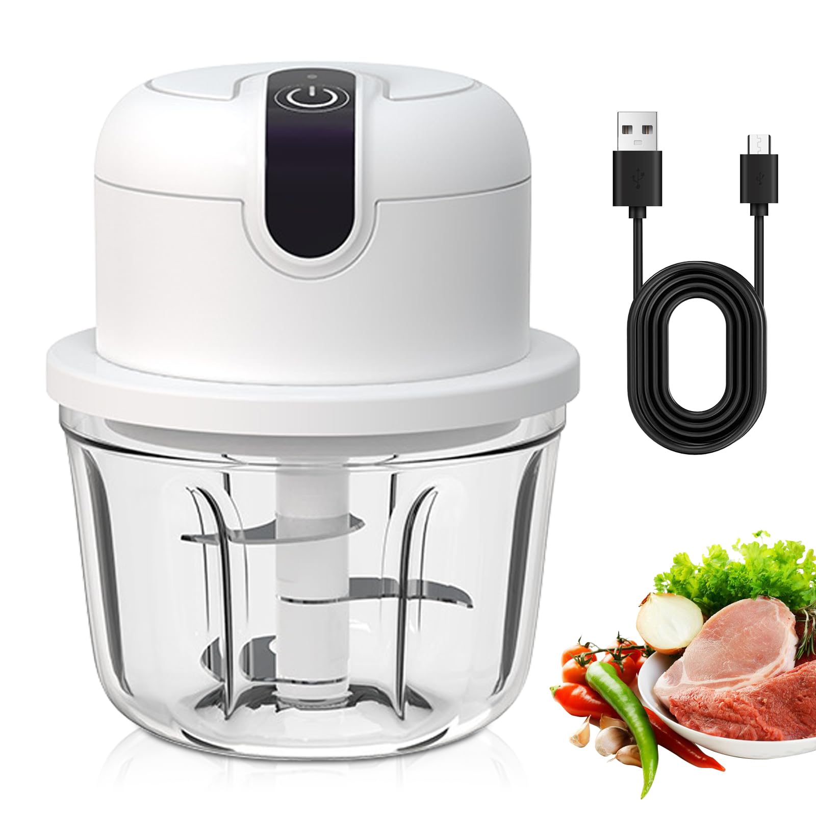 Mini Hachoir Électrique 250ml USB Rechargeable - Broyeur Aliments 3 Lames Inox Pour Cuisine Mini Hachoir Électrique 250ml USB Rechargeable - Broyeur Aliments 3 Lames Inox Pour Cuisine