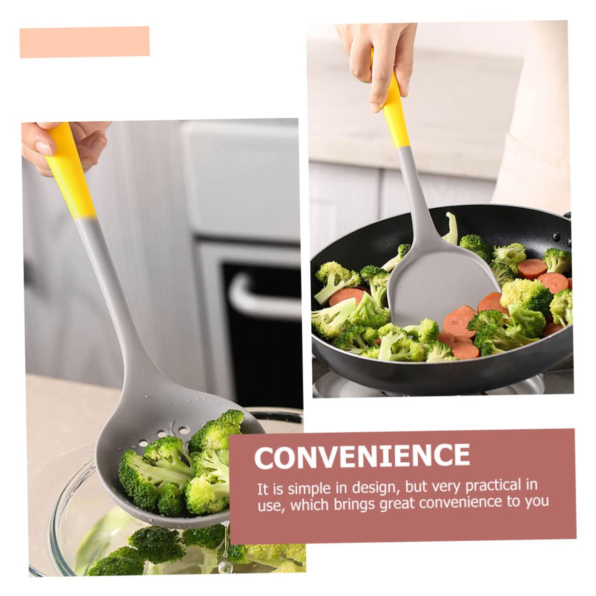 Ipetboom Utensili da Cucina in Silicone Utensili per Pentole Antiaderenti Spatola da Cucina Cucchiaio da Zuppa per Appendere Manico Termoisolante Facile da Usare