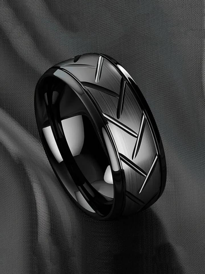 Image of Fashion Frill Black Michelin Ring | Simple Stainless Steel Ring | Mens Black Ring | Minimalist Black Ring | Mens Black Band | Gift for Him