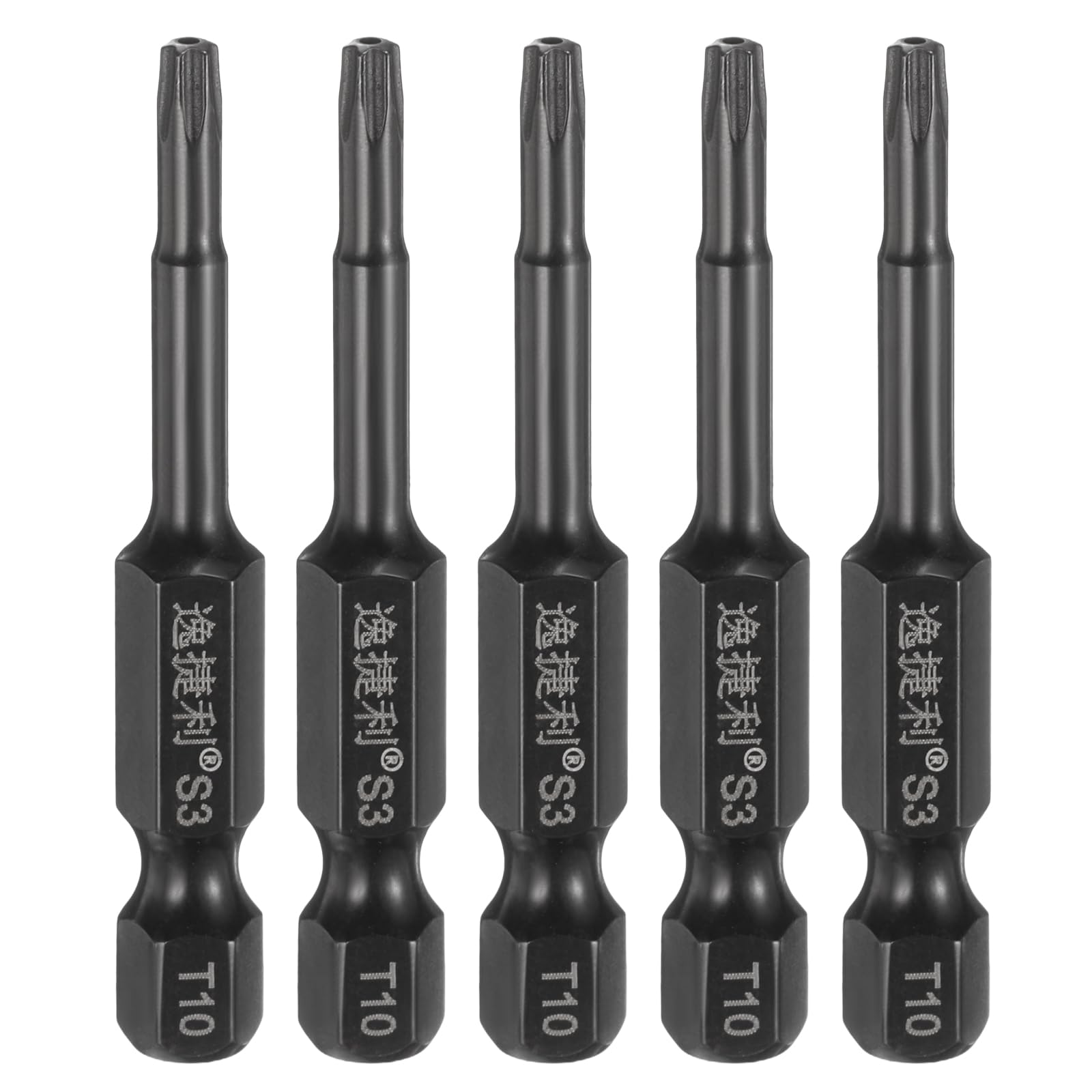 sourcing map 5pcs T10 Security Torx Head Screwdriver Bit 1/4" Hex Shank 2" (50mm) Long Magnetic Tamper Proof 6 Point Star Screw Driver Drill Bit S3 Steel Mirror Polished Power Tool with Hole