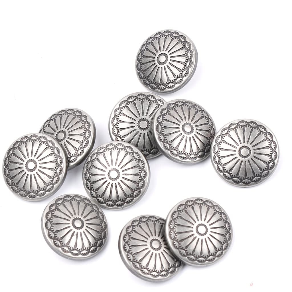 Modny metalowy guzik do ubrań, Antyczne srebro Vintage kwiat grawerowany guzik z trzpieniem metalowe okrągłe guziki do odzieży DIY Jean Craft akcesoria
