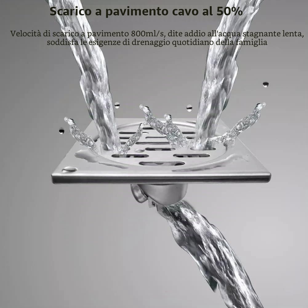 Scarico quadrato a pavimento in acciaio inox con inserto per piastrelle del bagno, anti-odore, anti-intasamento, con filtro rimovibile (stile 2)