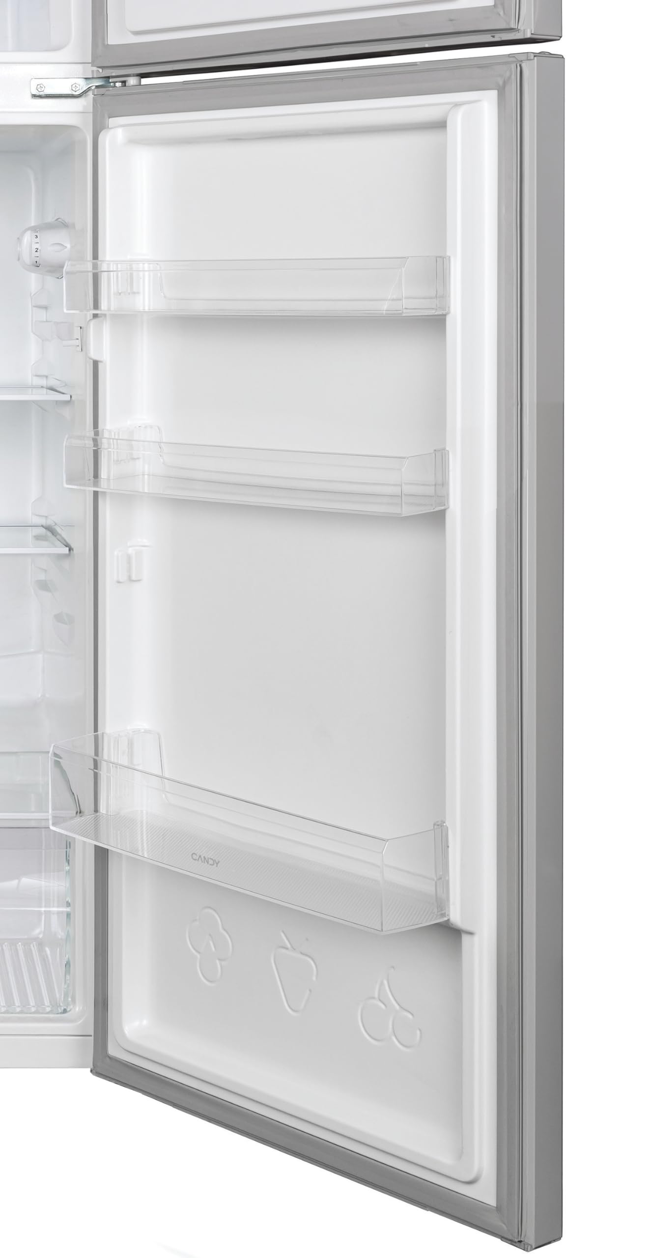 CANDY Frigorifero Doppia Porta a libera installazione, 242 Litri, 41 dB, Silver, Classe E, AxLxP 143x55x55 cm Compatto, Porta Reversibile - CDG1S514ES