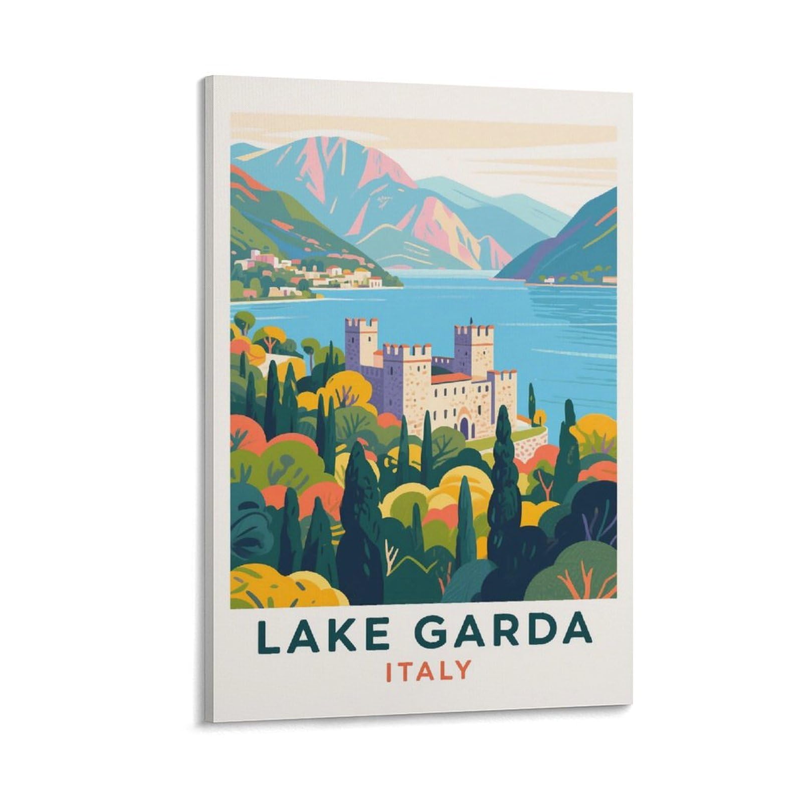 FJIWECWSQ Poster de voyage vintage sur toile Motif lac de Garde Italie 40 x 60 cm