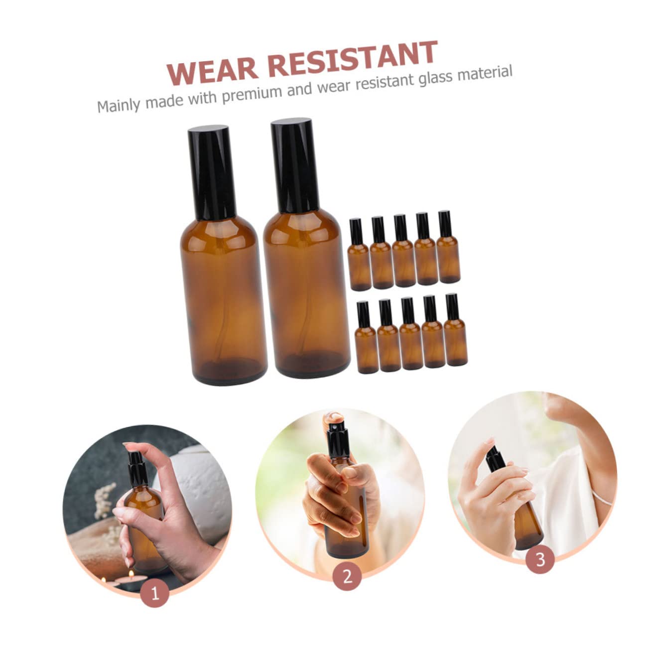 12x 30ml Glas Sprühflaschen für Ätherische Öle, Braun | Wiederbefüllbar, Lichtdicht, Reisetauglich für Geschäftsreisen, Kompakte Feinsprüher