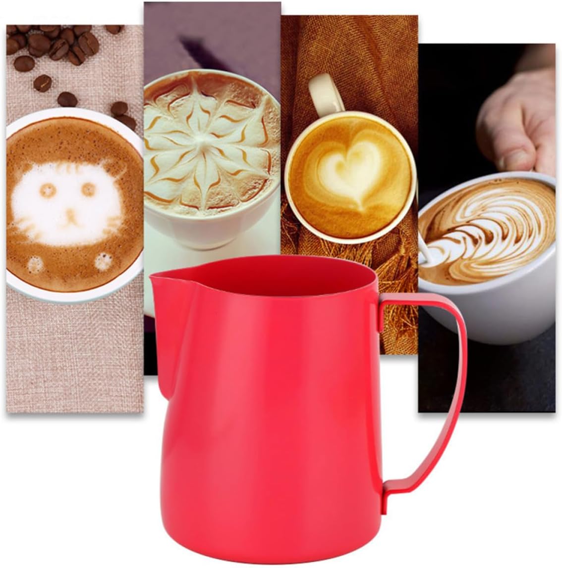 Red 400ml Stainless Steel Milk Pourer for Coffee Frothing