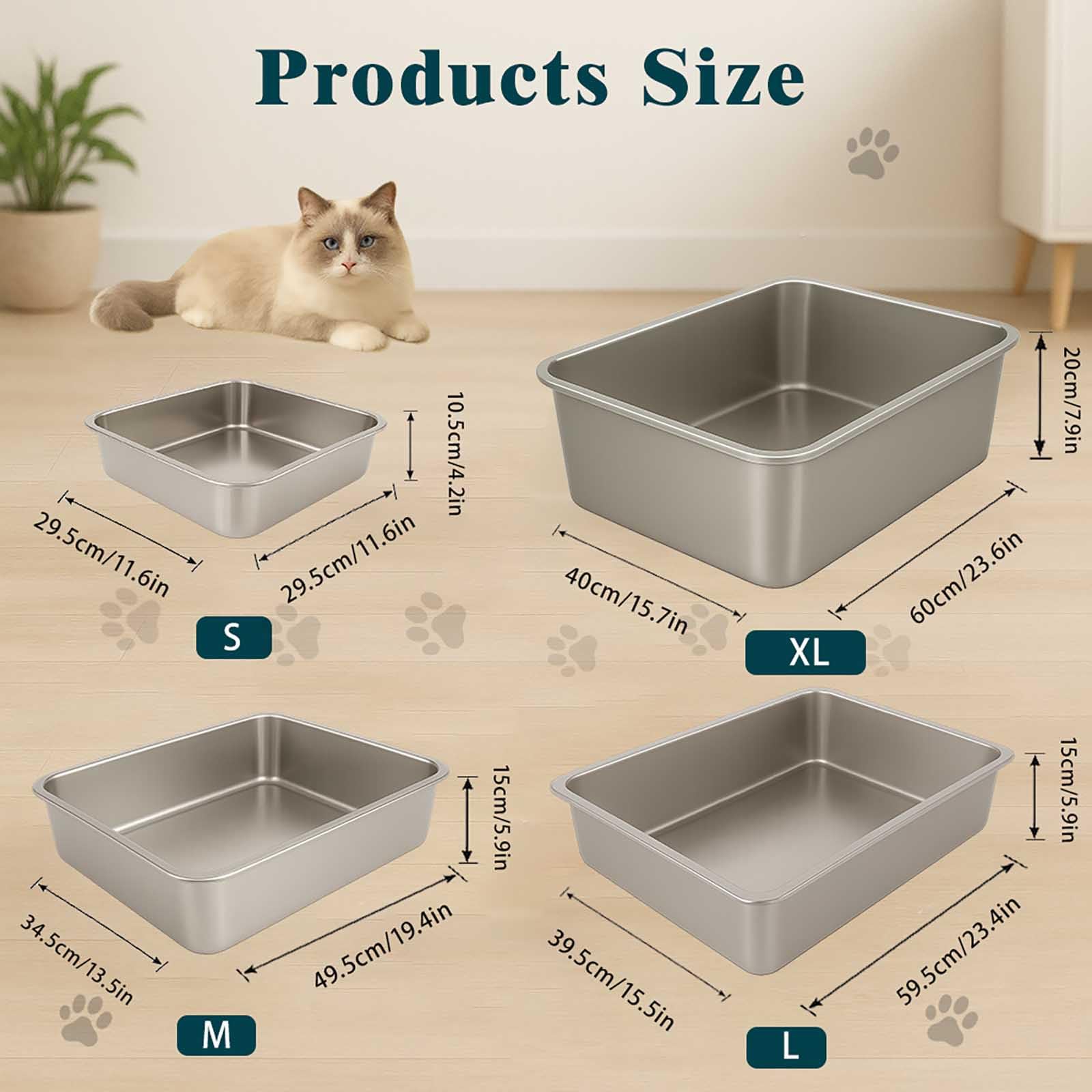 FELIO Stainless Steel Cat Litter Box - Small Kitten Litter Box, 11.6" L×11.6" W×4.2" H, Splash-Proof and Non-Stick Cat Poop Box odorless, Easy to Clean for Kittens, Small Rabbits, Hamsters - image 5