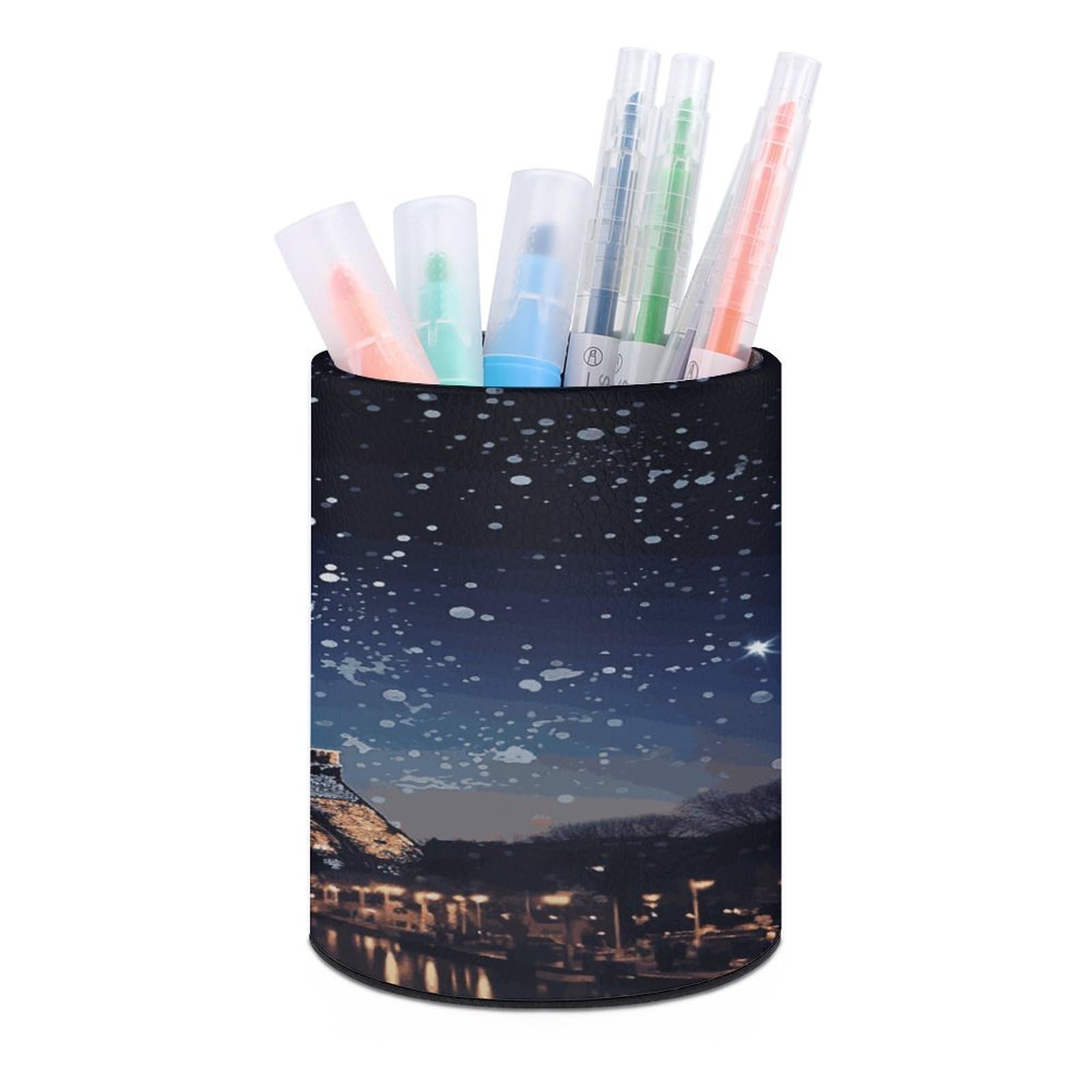 FekiLoot Night Paris Eiffel Tower Pen Holder Personalized Desktop Pencil Holders Case Office Accessories Container Box for Round Pen Cup Desktop Organizer Makeup Brush Holder Caddy Storage