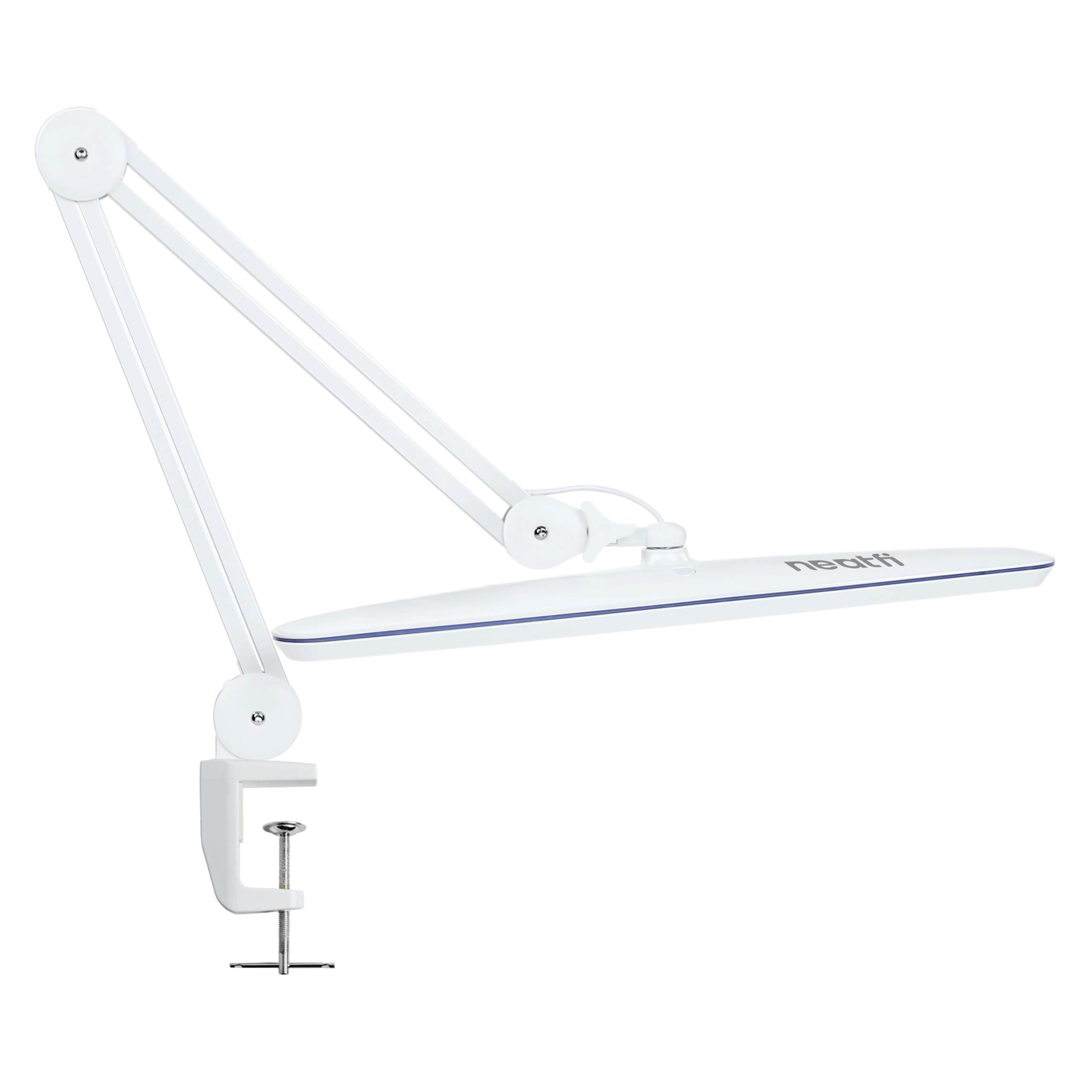 Neatfi XL Lampada da Scrivania LED 2.200 Lumen 24W – Testa Extra Larga 58 cm | Luce Dimmerabile Eye-Caring | Braccio Regolabile | Ufficio, Studio, Hobby e Nail Tech (Nero, Non-CCT con morsetto)