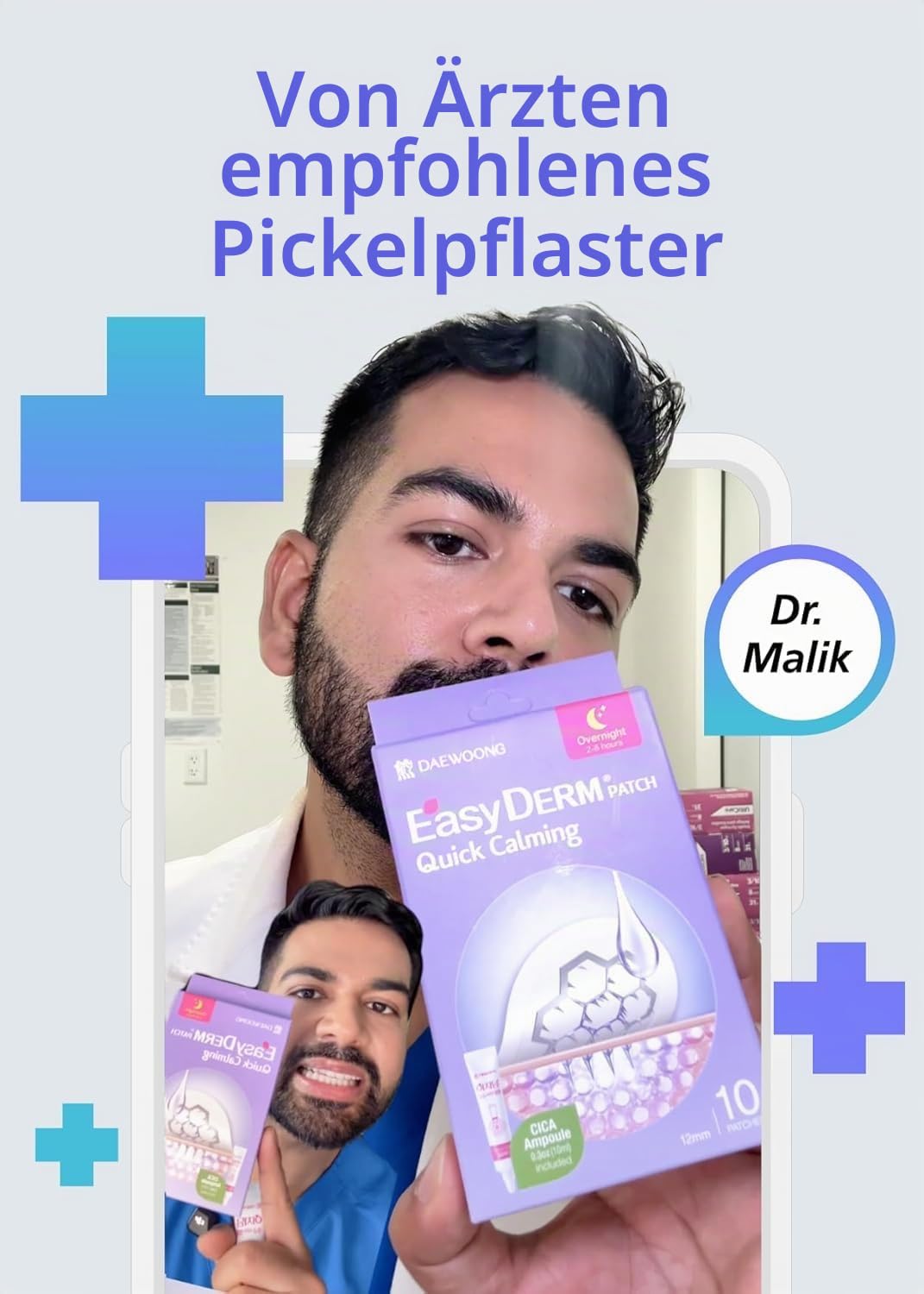 EasyDerm Quick Calming Magnesium Patches - Hydrokolloid Akne Spot Behandlung mit Teebaum & Zika, 10 Pflaster, Zit Sticker, TikTok Viral Blemish Patch